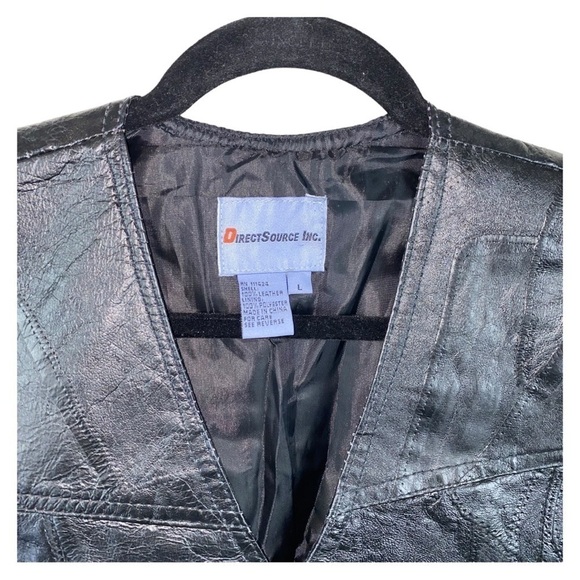 Vintage Men's Patchwork Style Black Leather Snap Front Vest Sz‎ Large - Picture 2 of 8